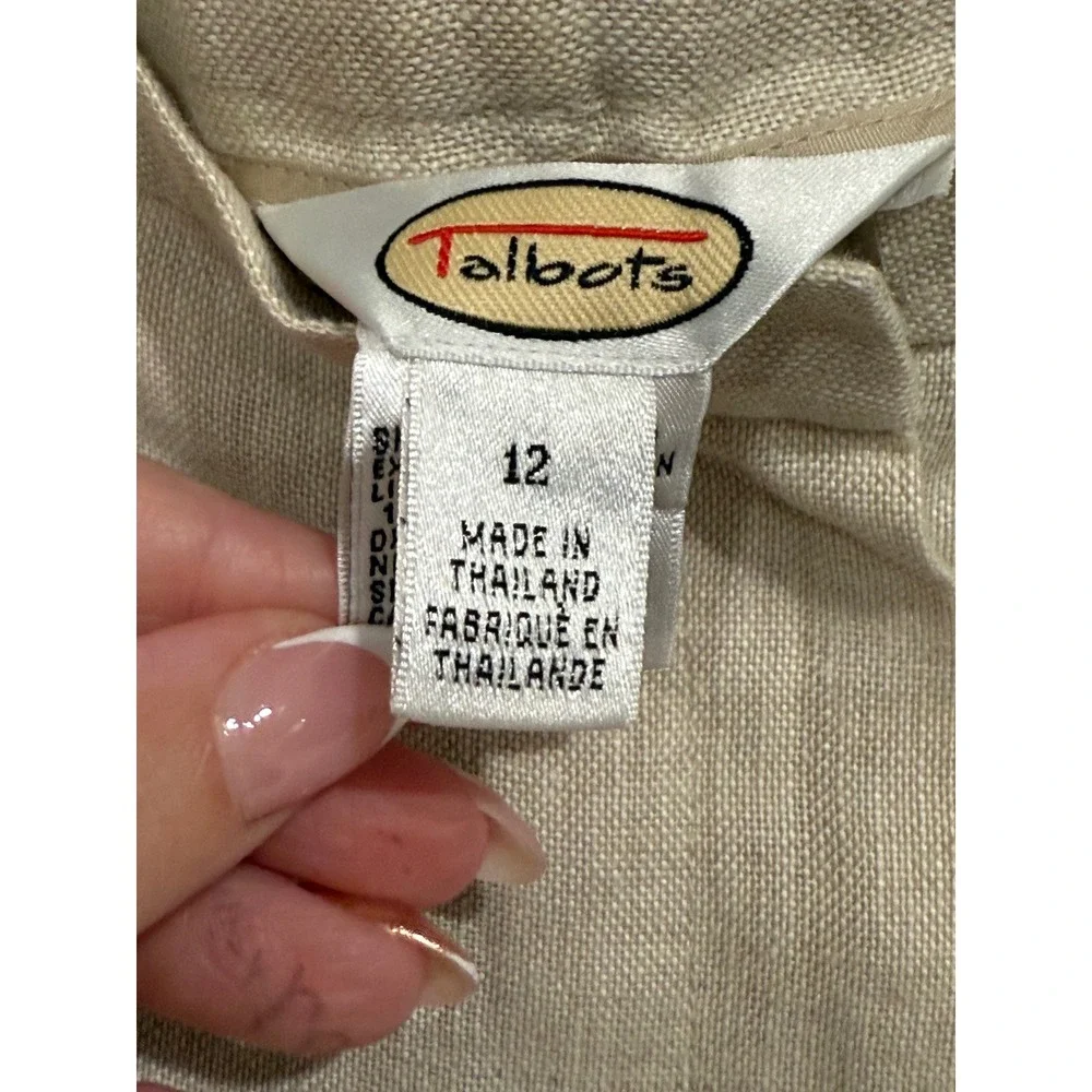 Talbots Irish Linen Trousers Beige Oatmeal High Waisted Straight Leg Pants 12 - Picture 4 of 7